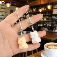 HUAIHAO Kawaii Resin Flocked 3D Cat Keychain Cute Animal Shape Pendant Phone Lanyard Hanging Charm D