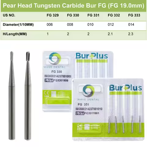 PRIMA WAVE Dental Tungsten Carbide Burs Midwest Pear Head Type FG330/331 for High Speed Handpiece Di