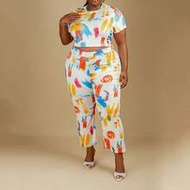 Spring/Summer New Elegant & Casual & Vacation Slim Fit Short Sleeve Cropped T-Shirt And Flared Pants