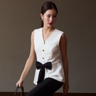 Miss office เสื้อแขนกุดคอวีแต่งโบว์ (MT-295)