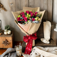 鮮花花束 (紅玫瑰12支、桔梗、紅豆、BB草、小百合及米娜葉) [GF00221]