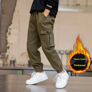 Autumn Winter New Children's Cargo Pants Fleece-lined Casual Stylish Large Boys Trousers Bundle Feet