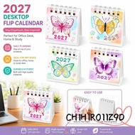 CHIHIRO11Z9D 2027 Desk Calendar, Butterfly Pattern Portable Flip Calendar, Creative Paper Standing D