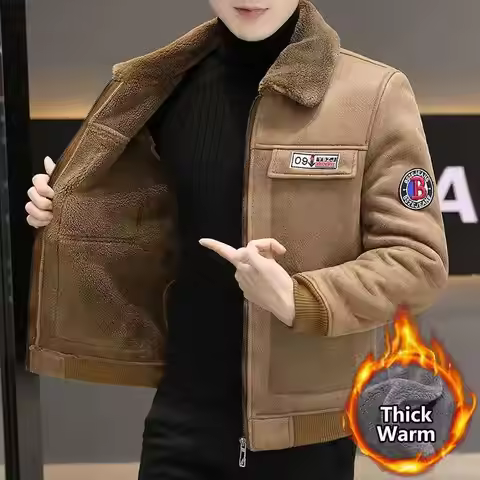 Plush And Thickened Fur Integrated Granular Plush Cotton Jacket Men's Gilded Suede Air Force Flight