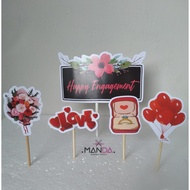Topper karakter kue tart puding topper kertas topper happy engagement topper pertunangan