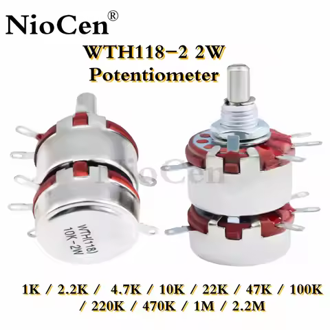 (1PCS) WTH118-2 2W Double Potentiometer 1K 2.2K 4.7K 10K 22K 47K 100K 220K 470K 1M 2.2M Potentiomete