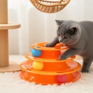 Colorful Ball Cat Roller Track Toy, 3-Layer Safe Plastic Turntable Puzzle for Kittens Bola Berwarna-