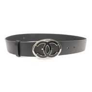 CHANEL 牛皮皮革Belt 95cm銀扣皮帶