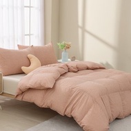 雙人/冬月羽絨被/好收納、可機洗、免被套、超保暖-細格橘