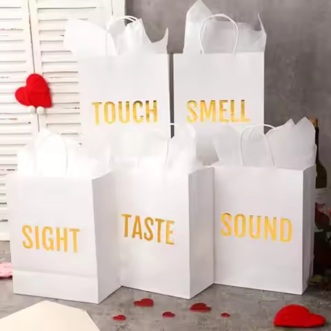 5 Senses Gift Bags for Him for Her with 10 Pcs Tissue Paper, Paper Bags with Handles Five Senses Gif