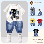 DT11 BEARBRICK Ao Dai Set for boys, 4c stretch cotton shirt, soft jeans, size 8-26kg, machine washab