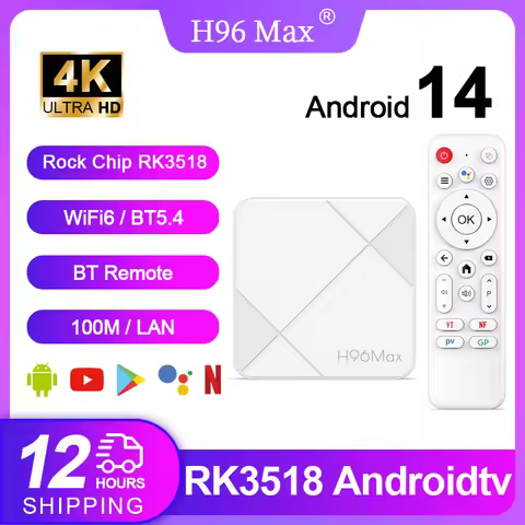 H96 MAX RK3518 Smart TV Box 4K Android 14.0 Rockchip 3518 Quad Core Wifi6 BT5.4 Google Voice Assista