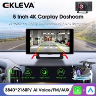 EKLEVA 5" 4K Car DVR Carplay Android Auto Dash cam Dual Bluetooth 1080P Rear Camera Dashboard Driving Recorder Backup Cam FM&amp;AUX