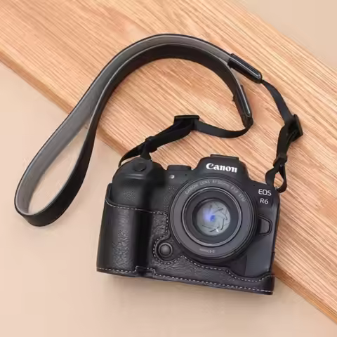 PU Half Case with Shoulder Strap for Canon EOS R5II R6II R6 R5 Mark II 2 Leather Base Mount Camera B
