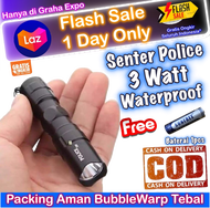 [COD] Police Senter Tangan Mini 3W + Battery Tinggal Pakai LED Waterproof Torch Flashlight Light Por