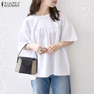 ZANZEA เสื้อจีบแขนสั้นแฟชั่นชุดเต็มตัวลำลองสไตล์เกาหลีของผู้หญิง #8