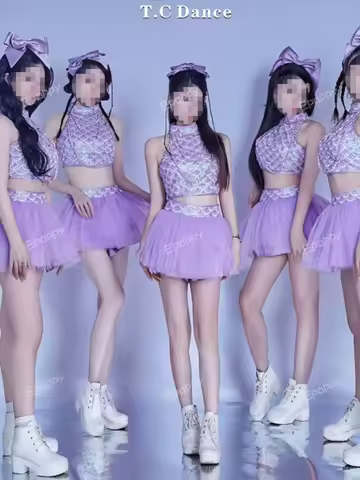 Women's Group Has The Same Performance Clothes Bar Pearl Puffy Gauze Skirt Suit Jazz Collar Dance Pe