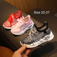 [READY STOCK] Kids 1-7Y Black Pink Easy Wear Slip On Laces Sport Shoe (size 22-33)