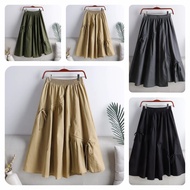 daniela skirt - rok serut bahan linen / bawahan rok wanita - army all size