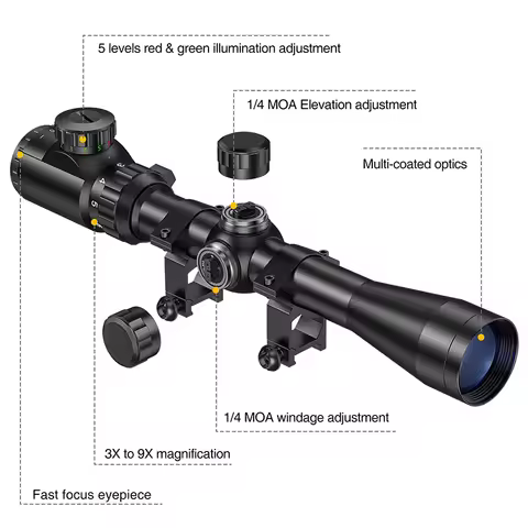 CVLIFE 3-9x40 Rifle Scope Red Green Illuminated Optical Riflescope Mil-dot Reticle Sights for 11mm o