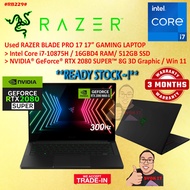 #RB229 USED RAZER BLADE PRO 17 Intel i7 10TH 16G 512GB SSD NVIDIA RTX2080 SUPER RTX 2080 Gaming Lapt