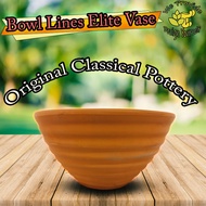 [VV172] - Bowl Shape Lines Pattern Ceramic Vase Original Classical Pottery Perfect for outdoor decor