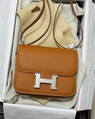 Hermes Mini Constance金棕銀釦
