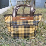 日版 le coq sportif 法國公雞 黃啡格仔尼龍布 手提袋