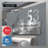 1Layer Modern House Number Plate 3D Customized Stainless Steel Waterproof Nombor Rumah No Plat Alamat 门牌定制