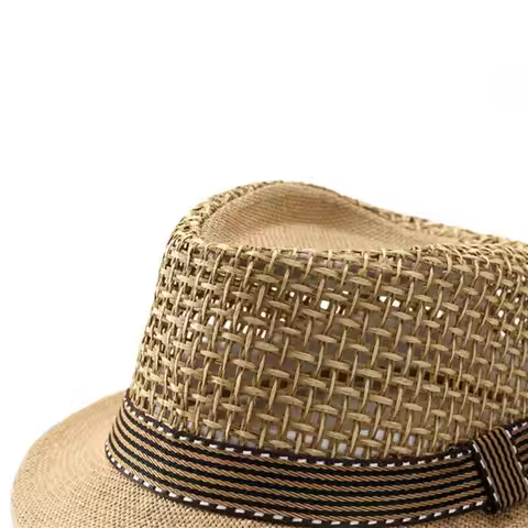 Outdoor Trilby Straw Fedora Hat Short Brim Straw Sun Cap Breathable Sun Hat Man