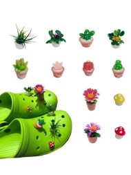 12入組3d鞋花,鞋墜飾,盆栽植物,蘑菇裝飾,眼球吸睛的花卉裝飾,適用於花園和派對主題裝飾；適用於成人和兒童