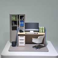 1/12 Scale Miniature Office ฉากรุ่น: ตู้เก็บเอกสารโต๊ะคอมพิวเตอร์และชุดเก้าอี้ตุ๊กตาทํางานฉากเครื่อง