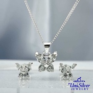 Unisilver 925 Sterling Silver Set Of Butterfly CZ Stone Earrings & Pendant Necklace (SET14)
