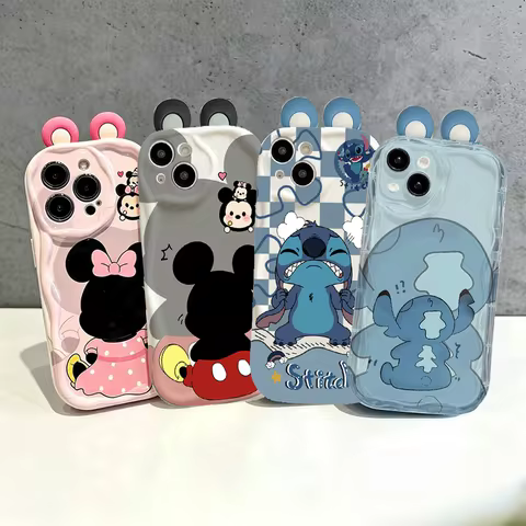 Disney 3D Ear Stitch Mickey Minnie Casing For Samsung Galaxy S26 Ultra S25 FE S24 S23 S22 S21 Ultra 
