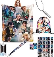 BT-S Merch BLANKET GIFT Kpop Throw Blanket (Bag, necklace, photo card, keychain) Cozy Idol Singer Merchandise for Christmas Halloween Birthday Boys Girls Gifts - Perfect for BTS Fans" (KP-OP blanket)