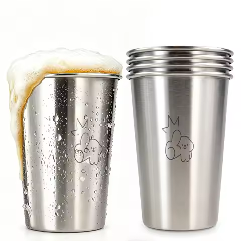 5 Pack Pint Cup 500ml Stainless Steel Beer Cup Tumbler Metal Cup Stackable Cup Metal Drinking Glasse