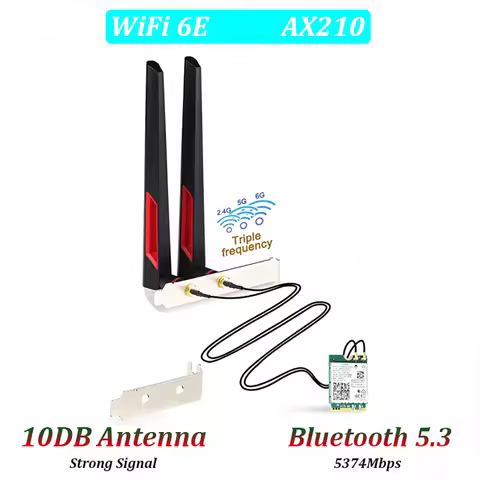 10DBi Antenna M.2 Desktop Kit For WiFi 6E AX210 WiFi 6 AX200 7265NGW Wireless Card Bluetooth 2 In 1 
