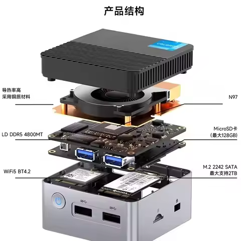 G5 Alder Lake N97 MINI PC Windows 11 Pro DDR5 4800Mhz NGFF SSD WIFI 5 BT5.0 Protable Pocket Computer
