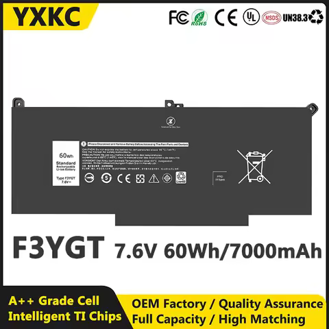 7.6V 60Wh F3YGT Laptop Battery for Dell Latitude 12 7000 7280 7290/13 7000 7380 7390 P29S002/14 7000