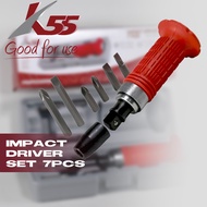 K55 Obeng Ketok Getok Gagang Karet Set 7pcs 1 Body 4 Pendek 35mm 2 Panjang 65mm Complete Hand Impact