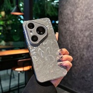 鐳射蝴蝶電鍍玻璃殼適用於華為p70時尚保護殼pura80簡約保護套mate60pro爆款手機殼-灰色 華為Pura 70