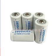 Cylindrical 16340 CR123A 2800mAh 3.7V Lithium Ion Rechargeable