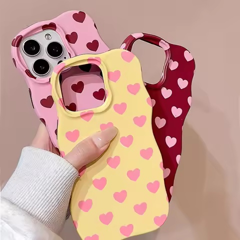 2 IN 1 Cute Heart Wave Edges Shockproof Protective Phone Case for iPhone 17 17pro 17promax 13 14 15 