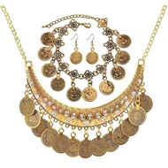 3PC Bohemian Coin Necklace Bracelet Earrings Set Gypsy Women's Jewelry Pirate Costume Accessories Gi