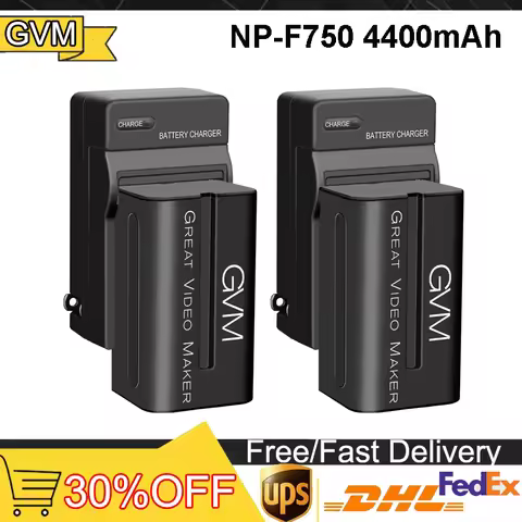 GVM NP-F750 Battery and Charger 4400mAh Travel Charger Kit for Sony NP-F975, NP-F960, NP-F950, NP-F9