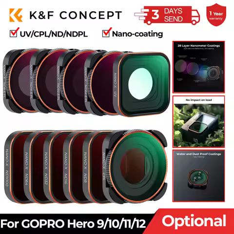 K&F CONCEPT Action Camera Filters for GOPRO Hero 9/10/11/12 UV CPL ND/PL ND8 ND16 ND32 ND64 ND1000 W