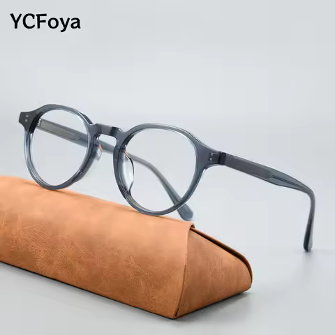 YCFoya New Thick Acetate Round Frames High-quality Optical Prescription Glasses Men Women Luxury Bra