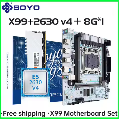 SOYO X99 Gaming Motherboard Kit LGA 2011-3 with E5 2630 V4 CPU 8G*1 DDR4 REG ECC Memory M.2 NAME Com