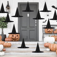 12pcs Halloween Black Witch Hats Costume Accessory Decorations, Thickened Hanging Wizard Hats Bulk f
