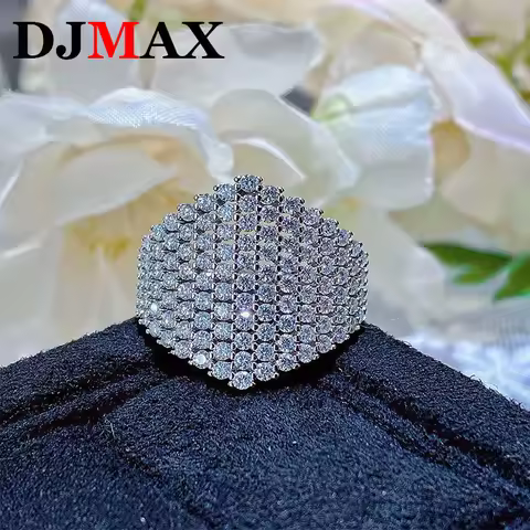 DJMAX Full Moissanite Women's Premium Ring S925 Plated 18K White Gold Luxury Moissanite Diamond Ring